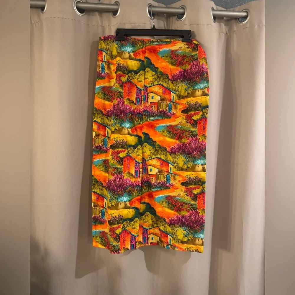 Women’s Colorful Scenic Print Skirt-Source Unknown